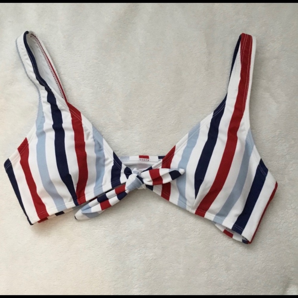 Red, white, and blue striped bikini top